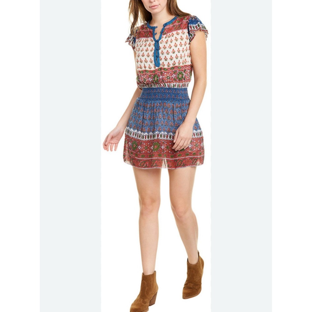 Faherty‎ Bemini Dress Mini Boho Smocked Waist in Kapu Beach Print XS